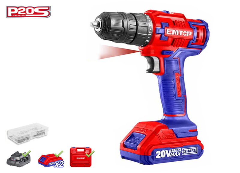 EMTOP CORDLESS DRILL 20V WITH SINGLE BATTERY